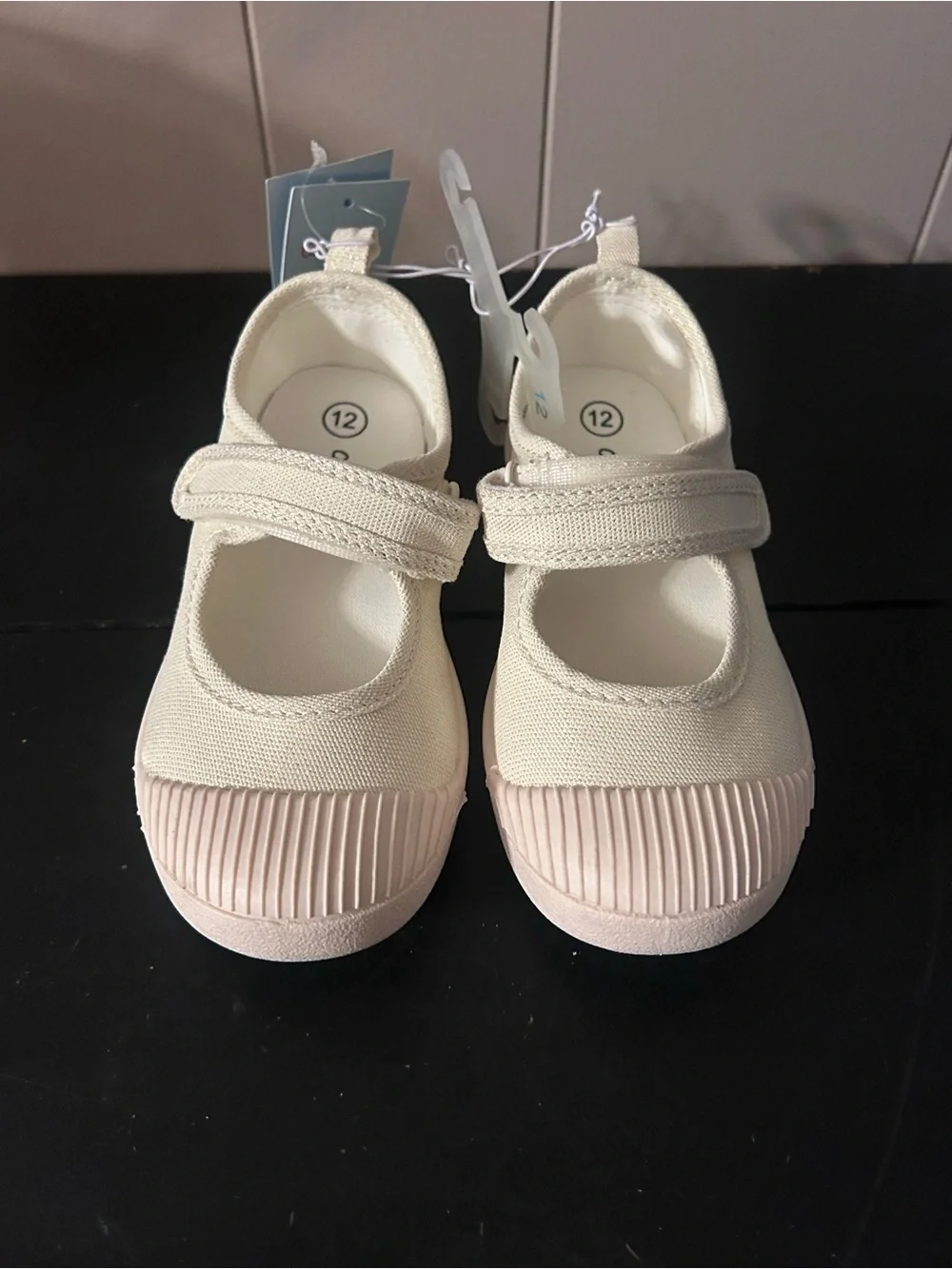 Cat & Jack Girls Mary Jane Shoes Size 12 Ivory Canvas Hook Loop NWT Toddler